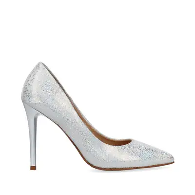 Czółenka białe srebrne na szpilce