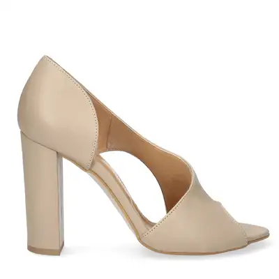 Czółenka beżowe peep toe na słupku
