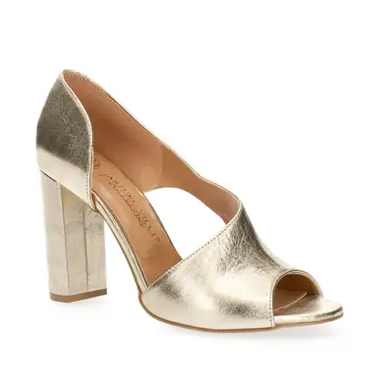 Czółenka złote peep toe na słupku