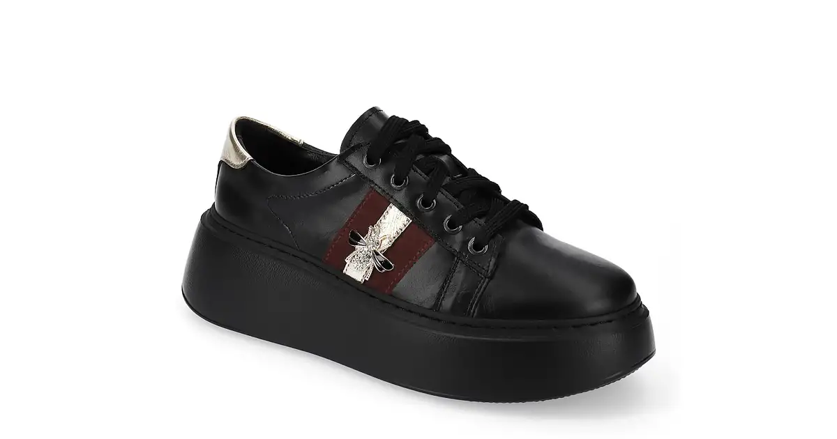 Czarne sneakersy na platformie z muchą - ArturoVicci.pl
