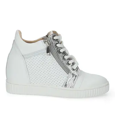 Sneakersy biało srebrne na koturnie
