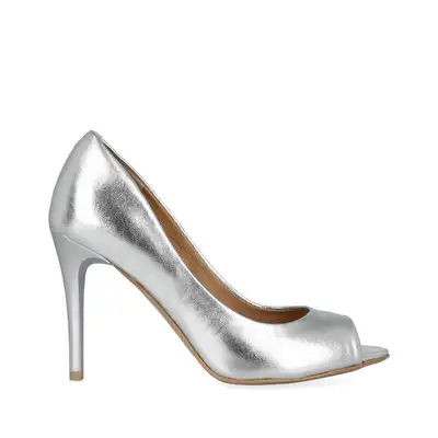 Szpilki srebrne peep toe