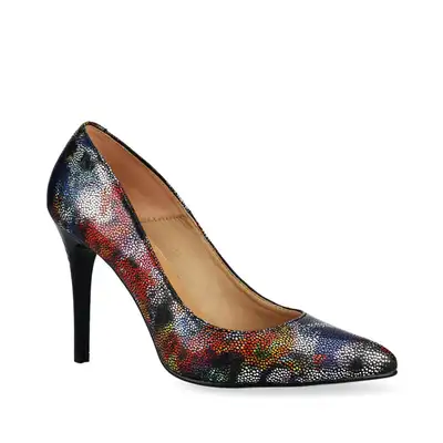 Szpilki czarne w mulitkolorowy wzór 