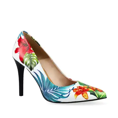 Szpilki białe w kwiaty 