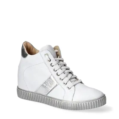 Sneakersy biało srebrne na koturnie 