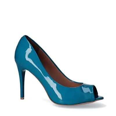 Czółenka niebieskie peep toe na szpilce